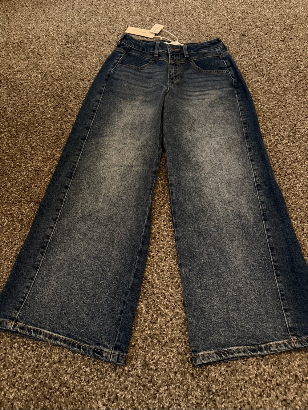 Altar'd State Wide Leg Cropped Jeans - Dark Blue Wash